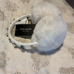 Kate Spade White Faux Fur Earmuffs with Embellished Band